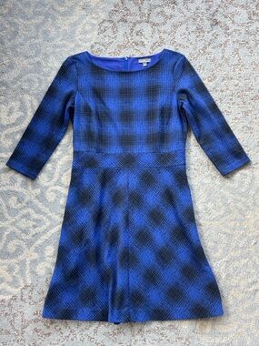 LL Bean Signature Plaid 3/4 Sleeve Dress Blue 10